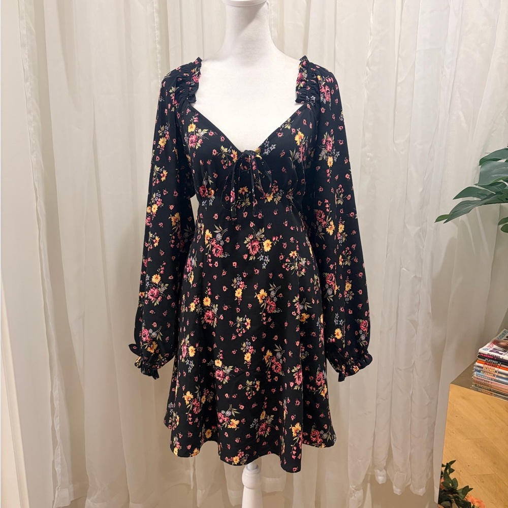 ASOS Black and Pink Floral Milkmaid Style Dress size 10